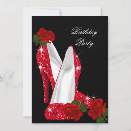 Eleganter Glitzer High Heels Rote Rose Schwarzer G Einladung