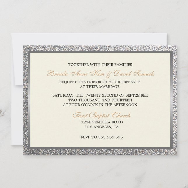 Eleganter Glitzer Hochzeit Einladung (Vorderseite)