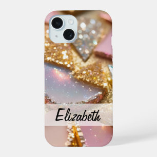 Eleganter Glitzer in Rosa, Blau, Gold und Silber iPhone 15 Hülle