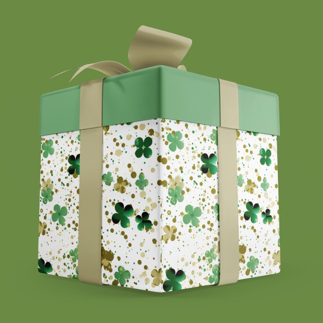Eleganter Glitzer Kleeblatt Grün und Gold Geschenkpapier (Elegant Glitter Shamrock Green and Gold Wrapping Paper)