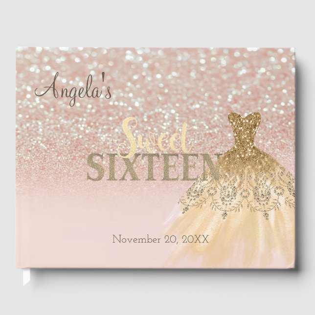 Eleganter Glitzer Kleid Bokeh Ombre ,Sweet 16 Gästebuch (Vorderseite)