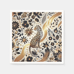 Eleganter Glitzer Leopard aus Schwarz und Gold Serviette