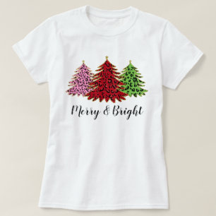 Eleganter Glitzer-Leopard-Weihnachtsbaum T-Shirt