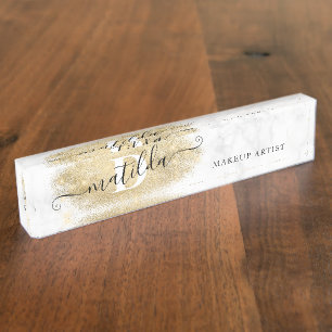 Eleganter Glitzer-Marmor-Makeup-Künstler Namensplakette