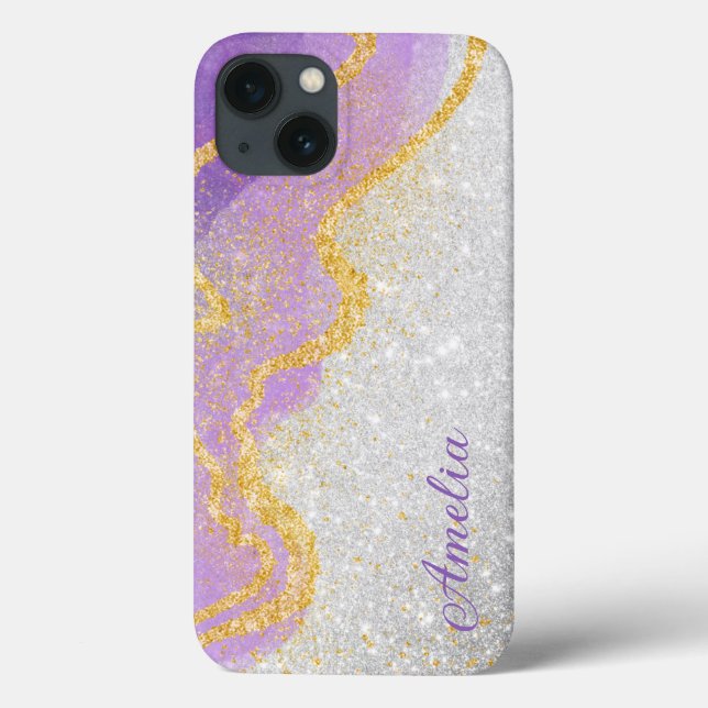 Eleganter Glitzer mit Monogramm Name Case-Mate iPhone Hülle (Rückseite)