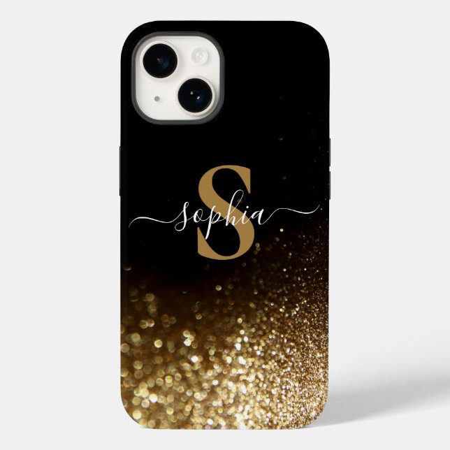 Eleganter Glitzer mit Monogramm Name Case-Mate iPhone Hülle (Rückseite)