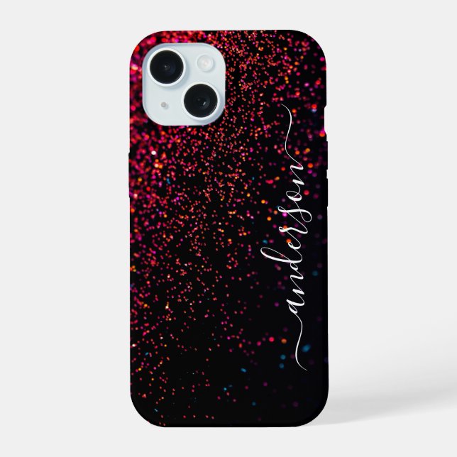 Eleganter Glitzer mit Monogramm Name iPhone 15 Hülle (Rückseite)
