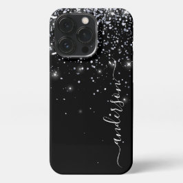Eleganter Glitzer mit Monogramm Name iPhone 13 Pro Hülle