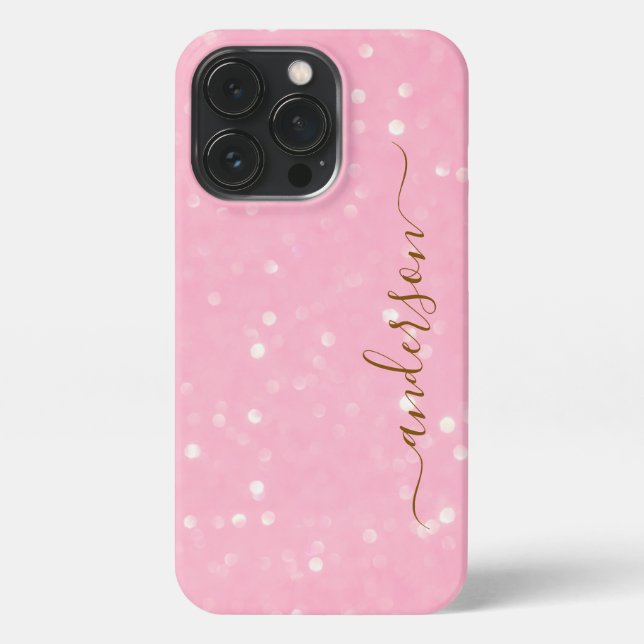 Eleganter Glitzer mit Monogramm Name iPhone Hülle (Rückseite)