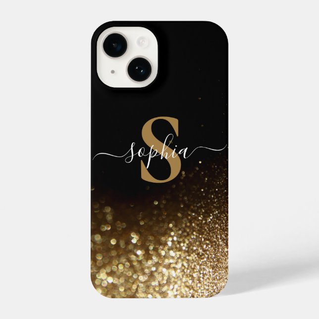 Eleganter Glitzer mit Monogramm Name iPhone Hülle (Rückseite)