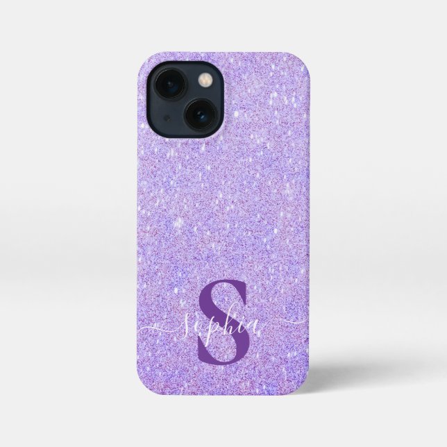 Eleganter Glitzer mit Monogramm Name iPhone Hülle (Rückseite)