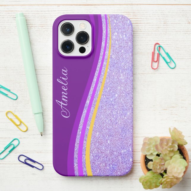 Eleganter Glitzer mit Monogramm Name iPhone Hülle (Auf dem Schreibtisch)