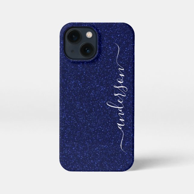 Eleganter Glitzer mit Monogramm Name iPhone Hülle (Rückseite)