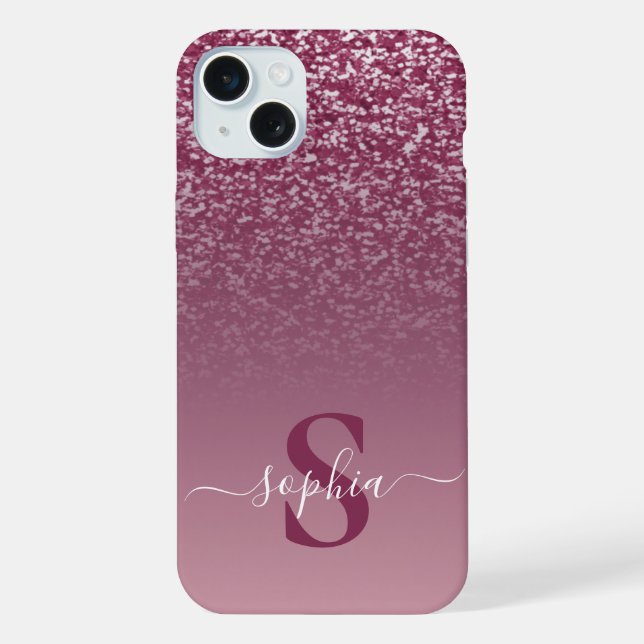 Eleganter Glitzer mit Monogramm Name iPhone Hülle (Rückseite)