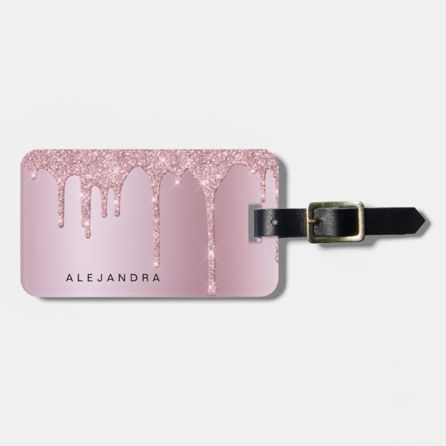 Eleganter Glitzer mit rosa Rosengold Tropfen Gepäckanhänger (Vorderseite horizontal)