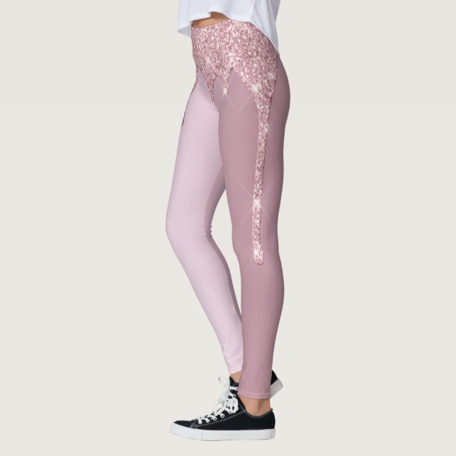 Eleganter Glitzer mit rosa Rosengold Tropfen Leggings (Links)