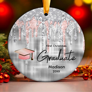Eleganter Glitzer-Monogramm-Graduate Keramik Ornament