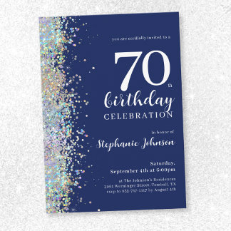 Eleganter Glitzer Navy Blue 70. Geburtstag Einladung