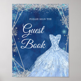 Eleganter Glitzer Navy Weihnachtsschneeflocke 15 a Poster