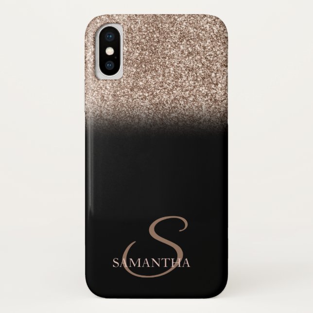 Eleganter Glitzer Ombre Black Monogram Case-Mate iPhone Hülle (Rückseite)