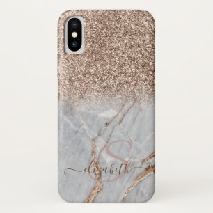 Eleganter Glitzer Ombre Rose Gold Marble Monogramm Case-Mate iPhone Hülle
