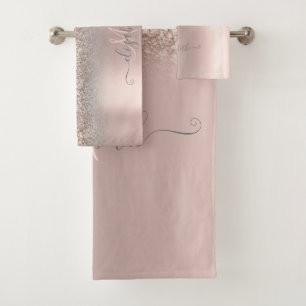 Eleganter Glitzer Ombre Rose Gold Monogram Badhandtuch Set