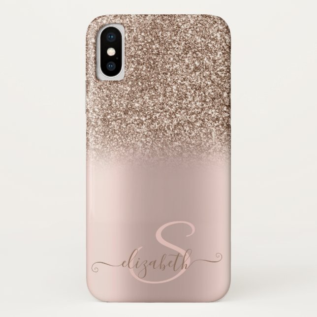 Eleganter Glitzer Ombre Rose Gold Monogram Case-Mate iPhone Hülle (Rückseite)