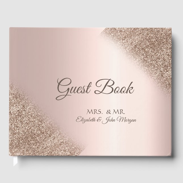 Eleganter Glitzer Ombre Rose Gold Wedding Gästebuch (Vorderseite)