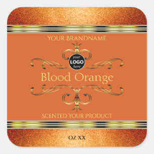 Eleganter Glitzer Orange Gold Produktlogo Quadratischer Aufkleber