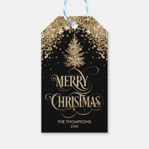 Eleganter Glitzer Pine Tree Frohe Weihnachten Geschenkanhänger