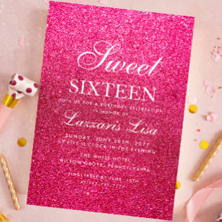 Eleganter Glitzer Pink 16 . Geburtstag 16 Geburtst Einladung