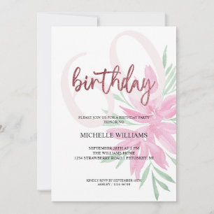 Eleganter Glitzer Pink Calligraphy Birthday Invita Einladung