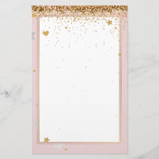 Eleganter Glitzer, rosa Goldpapier 5,5" x 8,5" Briefpapier (Vorderseite)