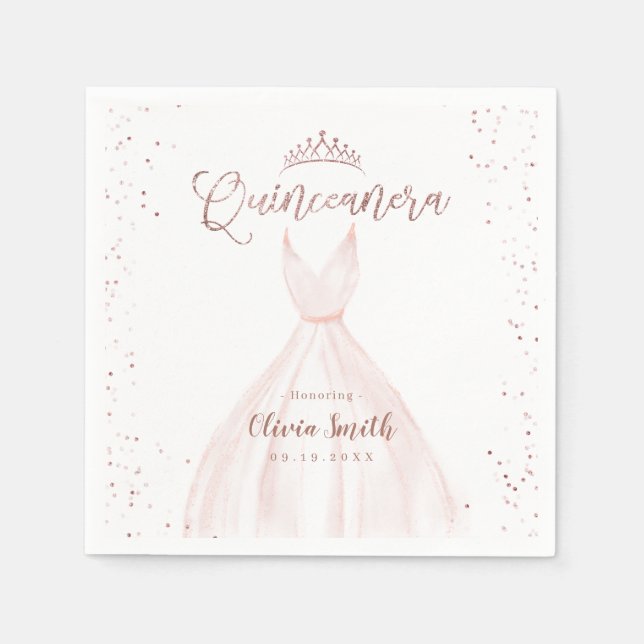 Eleganter Glitzer Rose Gold mit Kleid quinceañera  Serviette (Vorderseite)