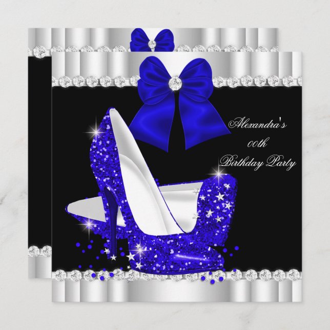 Eleganter Glitzer Royal Blue Glamour High Heels Einladung (Vorne/Hinten)