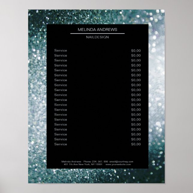 Eleganter Glitzer Silberblaue Preisliste Poster (Vorne)