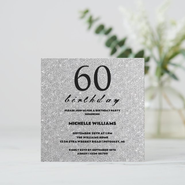 Eleganter Glitzer Silver Calligraphy Geburtstag (Stehend Vorderseite)