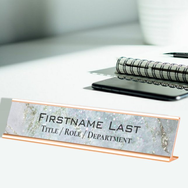 Eleganter Glitzer Sparkle Marble Individuelle Name Schreibtischnamensplakette (Von Creator hochgeladen)