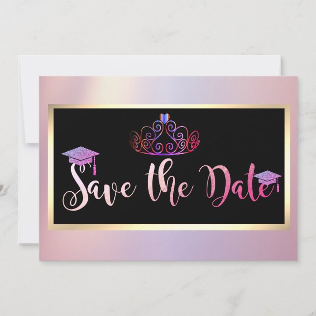 Eleganter Glitzer, Tiara Abschluss Save the Date (Vorderseite)