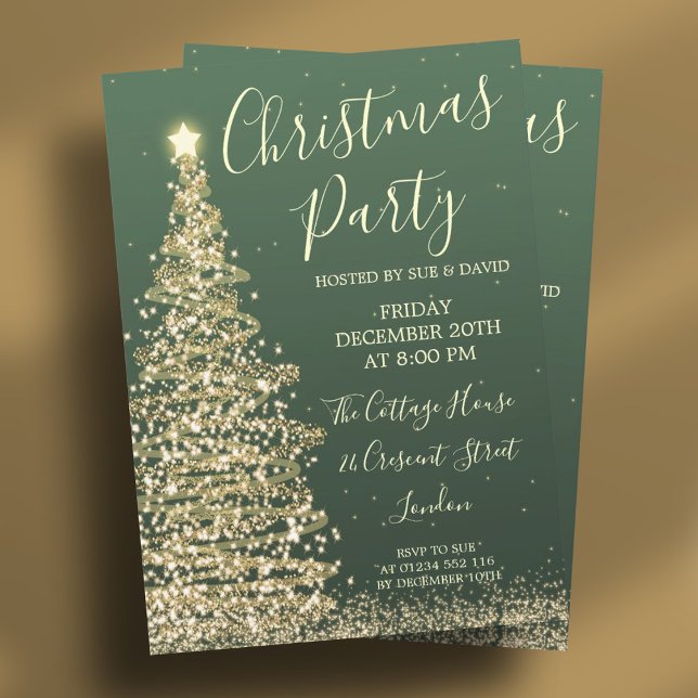Eleganter Glitzer Tree Green Christmas Party Einladung (Elegant Glitter Tree Green Christmas Party Invitation)