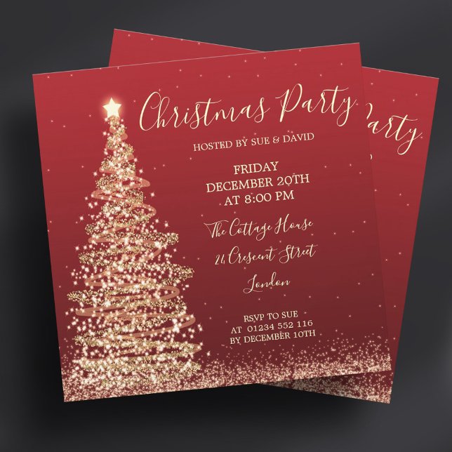 Eleganter Glitzer Tree Rotes Weihnachtsfest Party Einladung (Elegant Glitter Tree Red Christmas Party Invitation)