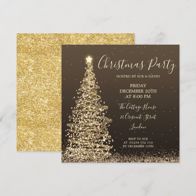 Eleganter Glitzer Tree Weihnachts-Party Einladung (Vorne/Hinten)