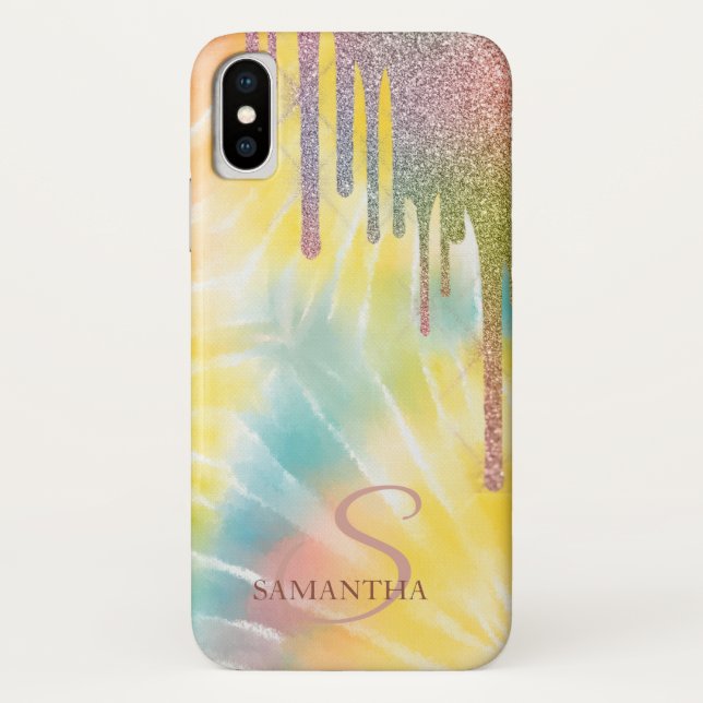 Eleganter Glitzer Tropfen, Rainbow Gefärbte Krawat Case-Mate iPhone Hülle (Rückseite)