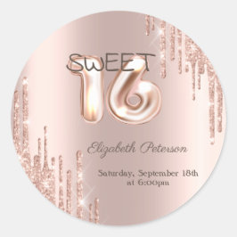 Eleganter Glitzer Tropfen Rose Gold Sweet 16 Runder Aufkleber
