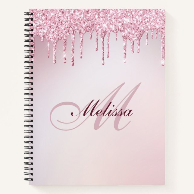 eleganter Glitzer Tropfen trendy Girly Monogram Notizbuch (Vorderseite)
