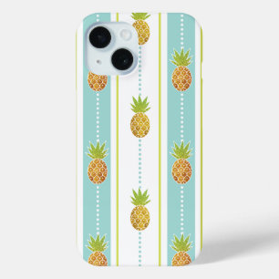 Eleganter Glitzer Tropisches Ananas Streifen Muste iPhone 15 Hülle