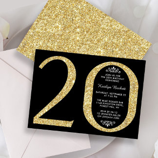 Eleganter Glitzer Typografie 20. Geburtstag Einladung