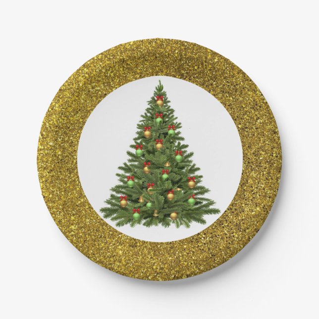 Eleganter Glitzer Weihnachtsbaumplatten Pappteller (Vorderseite)