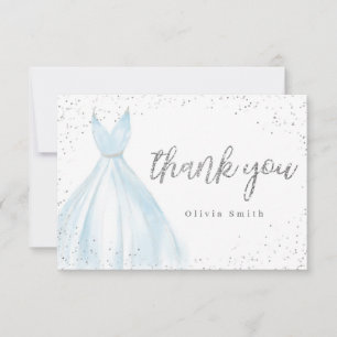 Eleganter glitzernder silberblauer Quinceañera-Kle Dankeskarte