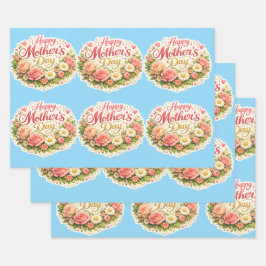 Eleganter glücklicher Muttertags-Blumenkranz Geschenkpapier Set